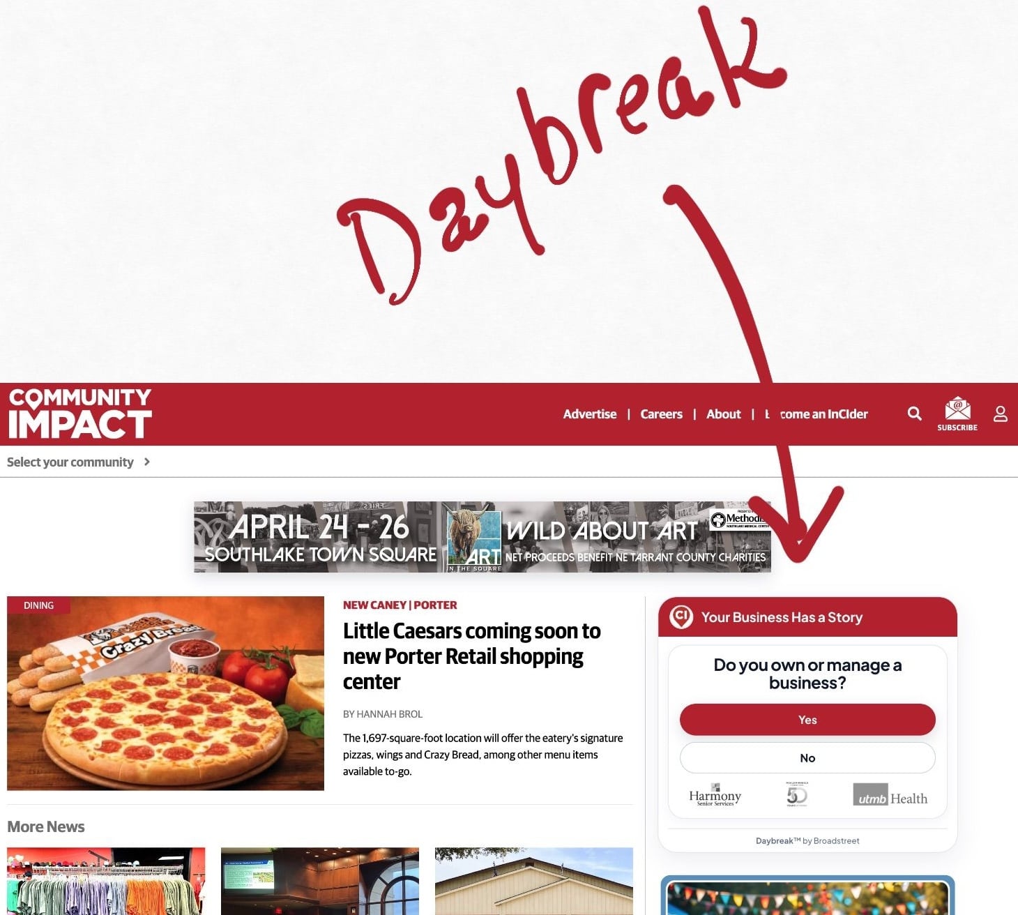 Daybreak widget shown on desktop and mobile devices